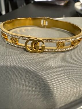 Gucci Gold Crystal Double-G Bangle Bracelet